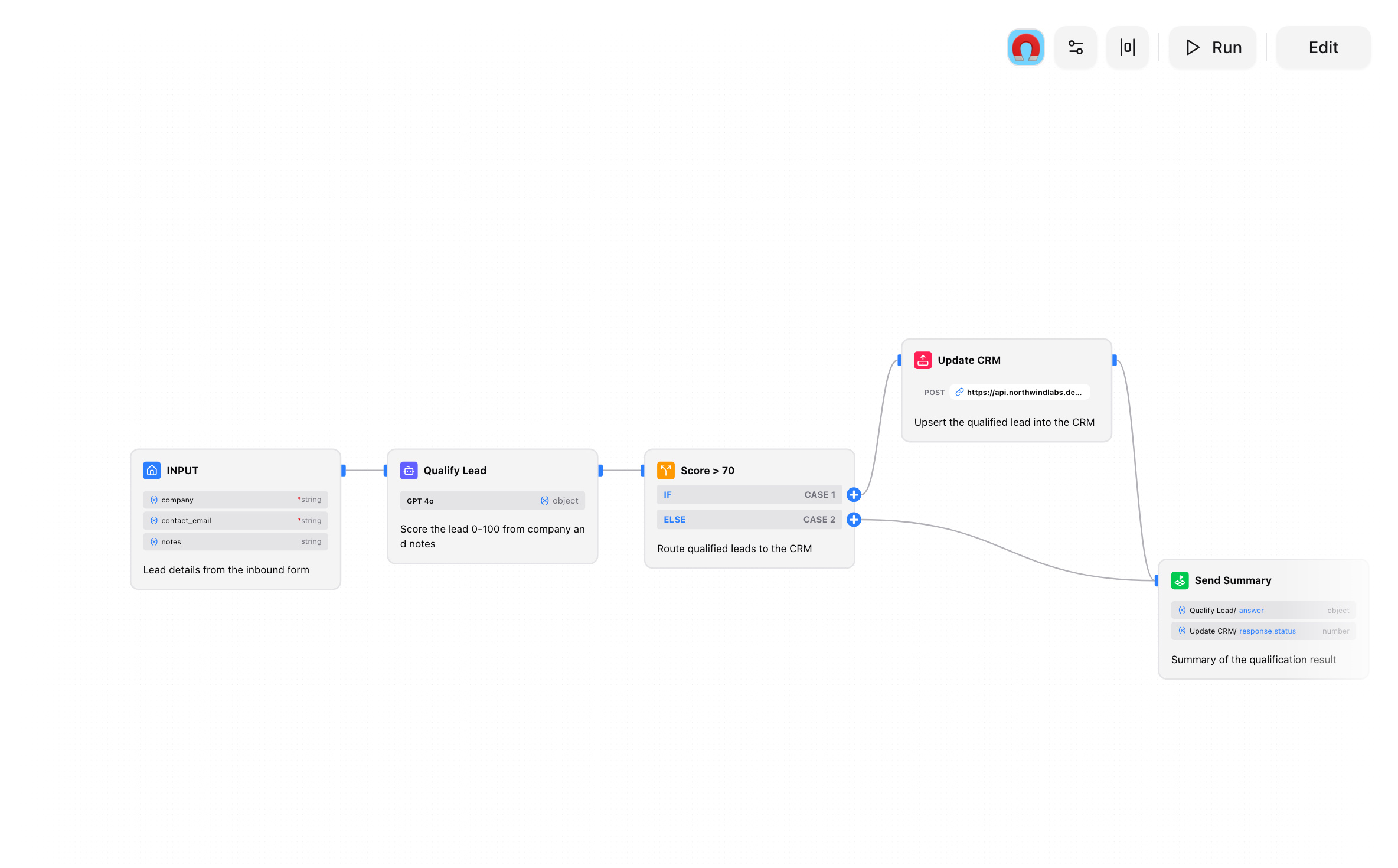 Workflow canvas with HTTP node